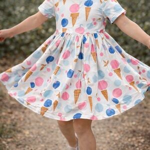 Mila & Rose Short Sleeve Twirl Dress Ice Cream Print Kids Casual Dress